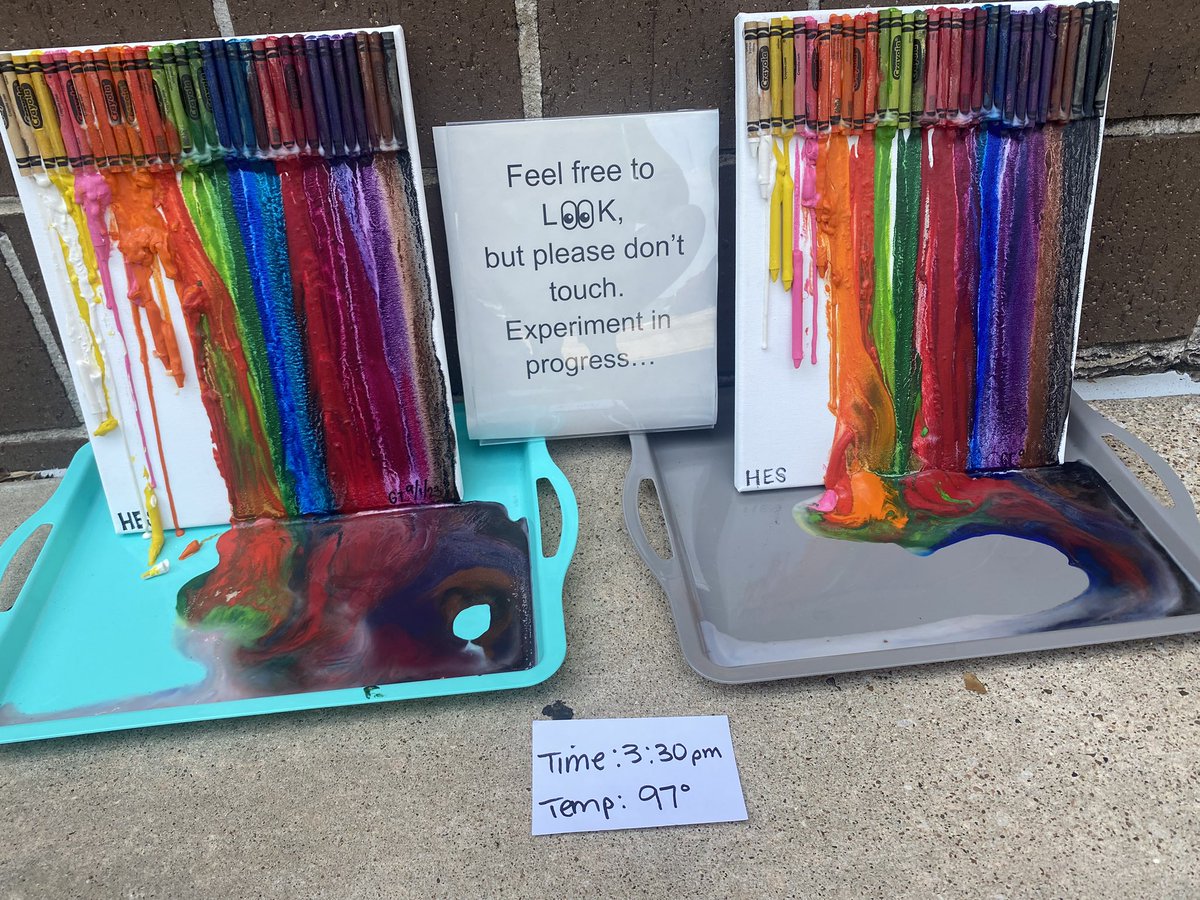 Scroll to see progress! The GT students and I tried the viral crayon melt activity today! <a href="/I_T_Holleman/">Holleman Elementary</a>