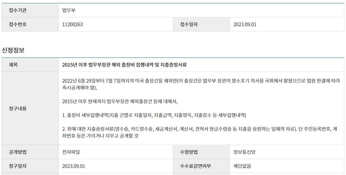 <한동훈 장관 퇴로 차단>

어제 한동훈 장관의 국회 발언을 보니, '단, 전임정권 것도 공개해야 한다'는 단서가 붙어 있는 것같습니다.

그 핑계로 공개를 미룰까봐, 퇴로를 차단하는 정보공개청구를 해 뒀습니다.
