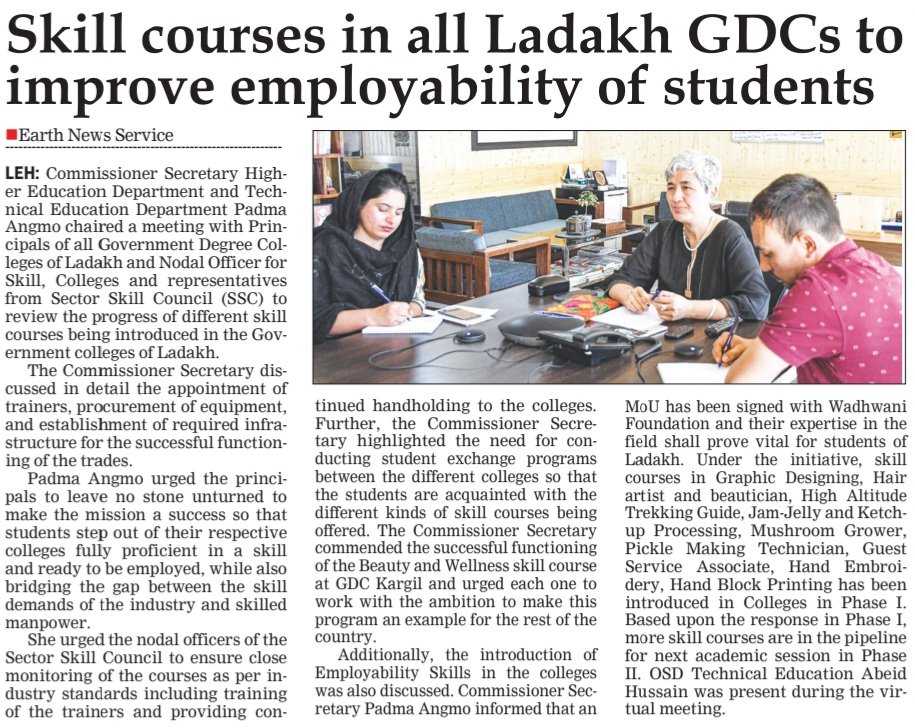 EarthNewsLadakh's tweet photo. #Skillcourses in all #Ladakh GDCs to #improveemployability of #students
@lg_ladakh @LadakhSecretary @ejmcleh https://t.co/3apj7vAvim
