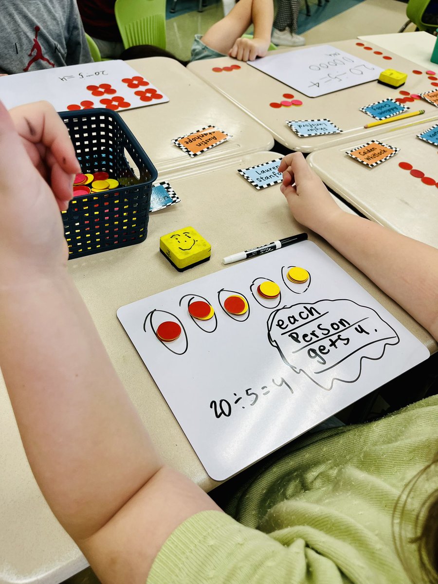 CaseyRaeK's tweet image. In Miss Lindblad’s 3rd grade Math classroom @Hamilton_BPE every students’ dry erase board displayed a different representation of how Principal @S_Oakes20 should divide cookies among her family of 5! Building Foundations of ➗ #ThinkingClassrooms #MathMinds #GrowingGreatness