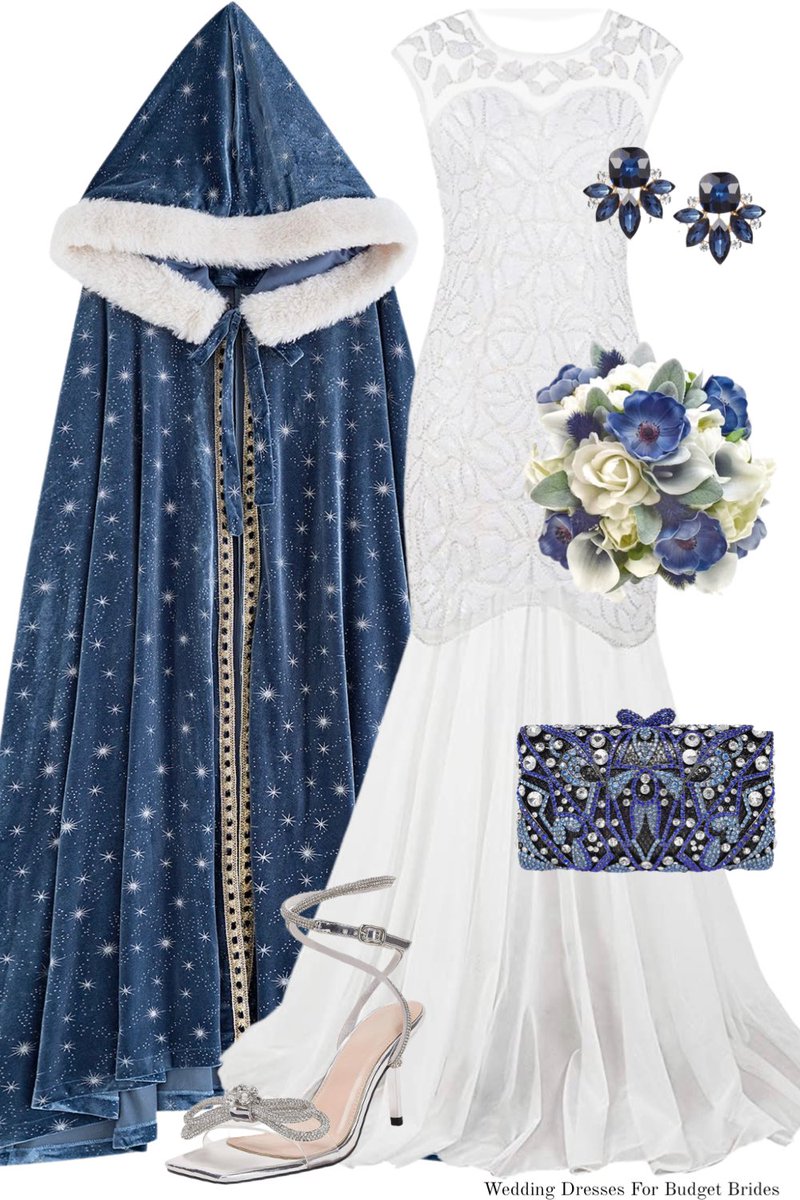 Affordable winter wonderland bridal outfit for the bride to be in blue, white, and silver.

Shop the look:

ltk.app.link/0befwooHKCb

#bluevelvethoodedcloak #weddingdress #receptiondress #whiteeveningdress #fauxflowerbouquet #style #etsyshop