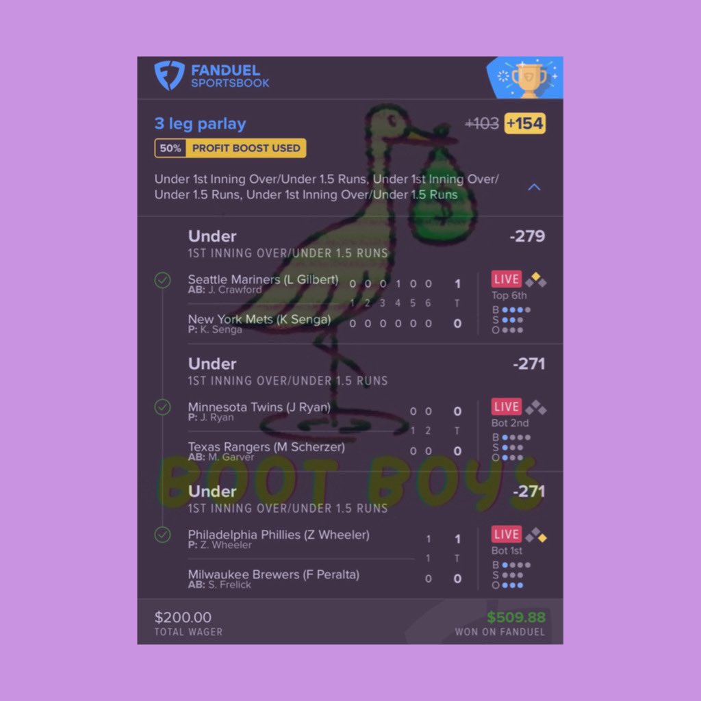 bootboyspicks's tweet image. Good start to the weekend for the Boot Boys hitting a little builder with help from the fanduel boost🔥🔥🔥

Going to be an action packed weekend with week 1 of CFB and MLB, come see what we got coming next📈📈📈

#GambingTwitter #MLB