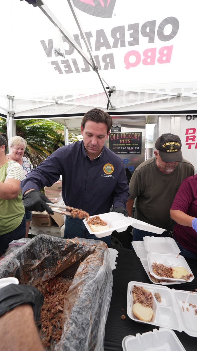 GovRonDeSantis's tweet image. Today I met with residents in Madison County who were heavily impacted by Idalia.
 
Operation BBQ Relief has been serving hot meals at Madison County High School and they will continue to be in the community to meet outstanding needs.