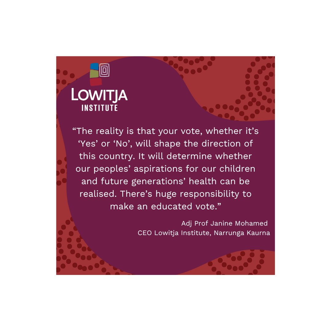 Lowitja Institute supports an Aboriginal and Torres Strait Islander Voice. #VoteYes for a greater chance to close the gap in health for our peoples. #StayTrue2Uluru #Yes23 @JanineMilera Mohamed @ButtonSelwyn1 hubs.li/Q020LPHk0