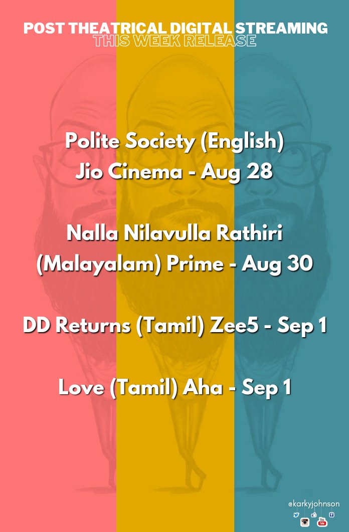 karkyjohnson's tweet photo. This Week Release #TWR
#Santhanam's #Kick, #Sarathkumar - #Amithash's #Paramporul, #Yogibabu's #Luckyman, #VijayDeverakonda's #Kushi, #HemanthMRao's #SapthaSagaradaacheEllo, #DenzelWashington's #Equalizer3 and more on... https://t.co/xSCow1E5SR