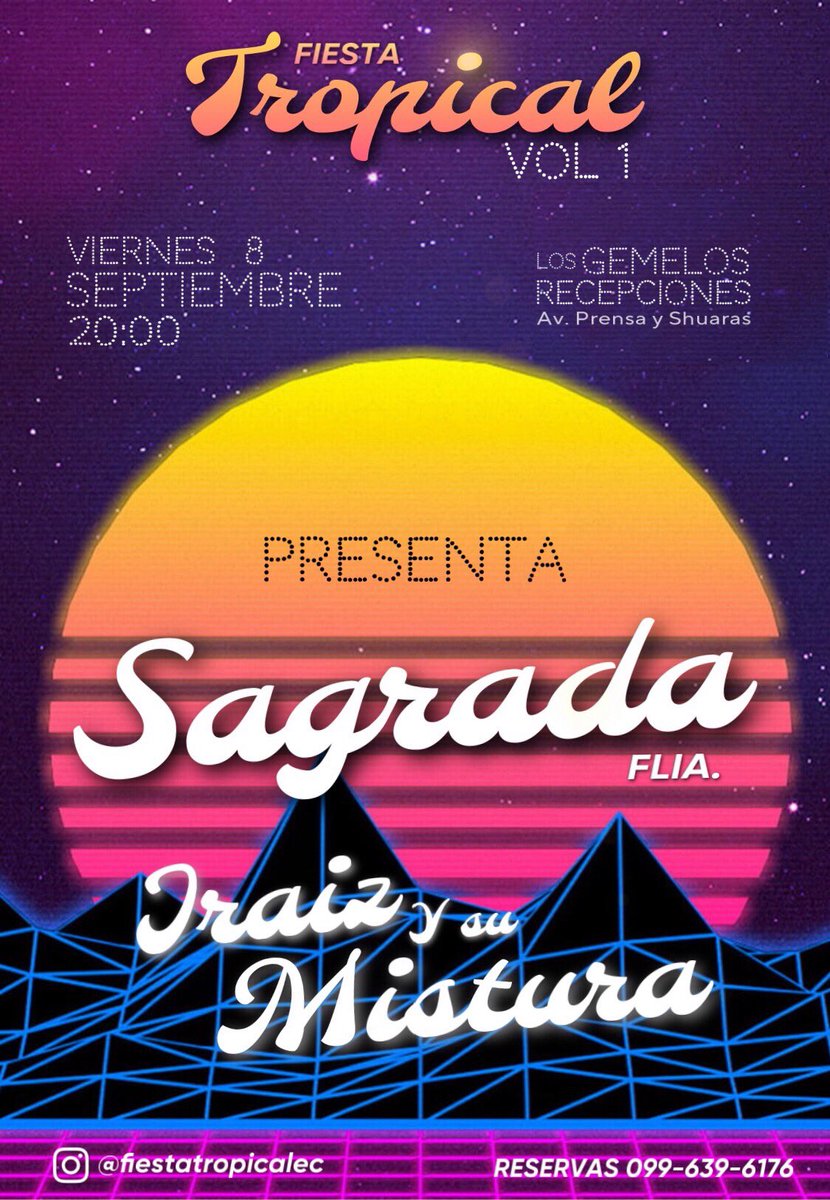 sagradarumba's tweet photo. Vive una noche espectacular llena de rumba, sabor y sentimiento junto a
Sagrada Flia. - Iraiz y su mistura. 

Salsa, cumbia, merengue, música ecuatoriana y latinoamericana y mucho mas.

Recepciones los Gemelos, viernes 8 de septiembre.
Reserva ahora: 0996396176
CUPOS LIMITADOS https://t.co/c5vopi19um
