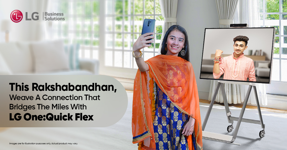 LGIndia's tweet image. During this Rakshabandhan, let the threads of love and affection weave a connection that bridges the miles with the LG One: Quick Flex.

Know more on bitly.ws/yx9A 

#Rakshabandhan #LGOneQuickFlex #QuickFlex #DigitalSignage #LGDigitalSignage #LG #LGIndia