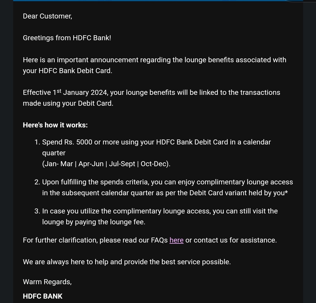 Another devaluation from HDFC Bank, this time it's for Debit card. I can't understand why all these banks are targeting airport lounge access facilities, #hdfc #debitcard #devaluation #loungeaccess #bankdebitcard