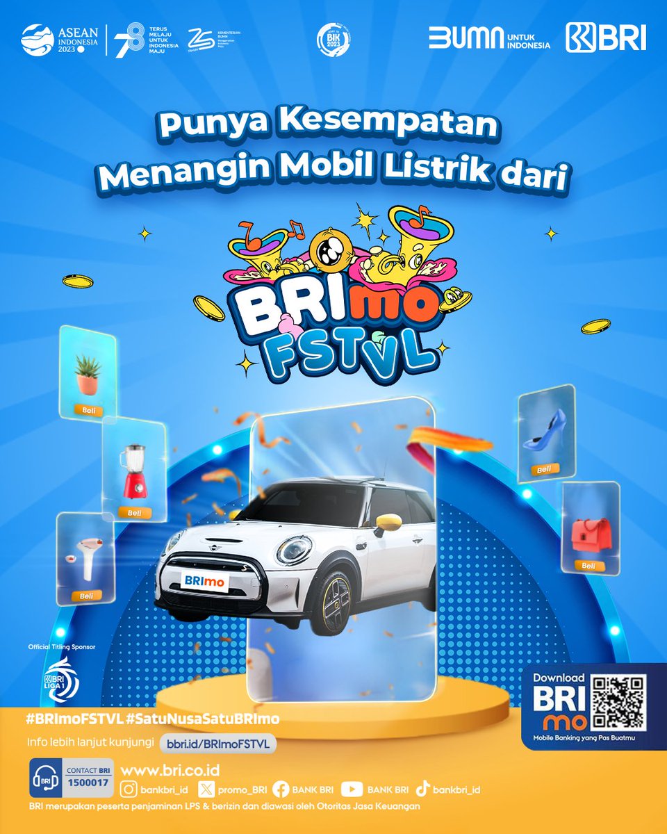 promo_BRI's tweet photo. Sobat BRI,yuk bayar belanja di ecommerce favorit kamu pake BRIVA di BRImo!Bisa dapet kesempatan menangin hadiah mobil listrik keren dari BRImo FSTVL!Download BRImo,perbanyak transaksi dan menangin hadiah BRImoFSTVL! Kunjungi https://t.co/G1uN98lKPx
#BRI #BRImo #BRImoFSTVL https://t.co/cHiopZhQnS