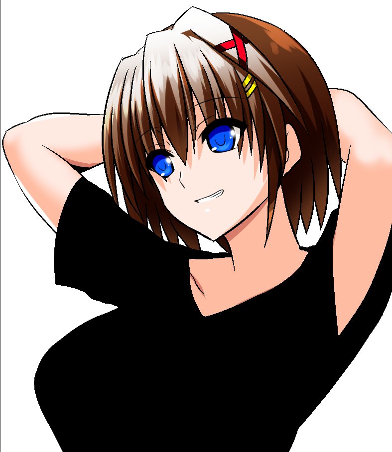 やっぱはやてちゃんはこういう顔させたくなるのであった。原稿は素っ裸だから黒いTシャツ着てもらったのである 