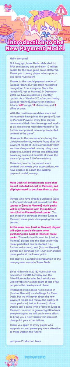 MuseDash_EN's tweet photo. Thank you for your continuous support and love for Muse Dash. Below is an introduction to the new payment model in the game  m(_ _)m https://t.co/mieyaZbOhN
