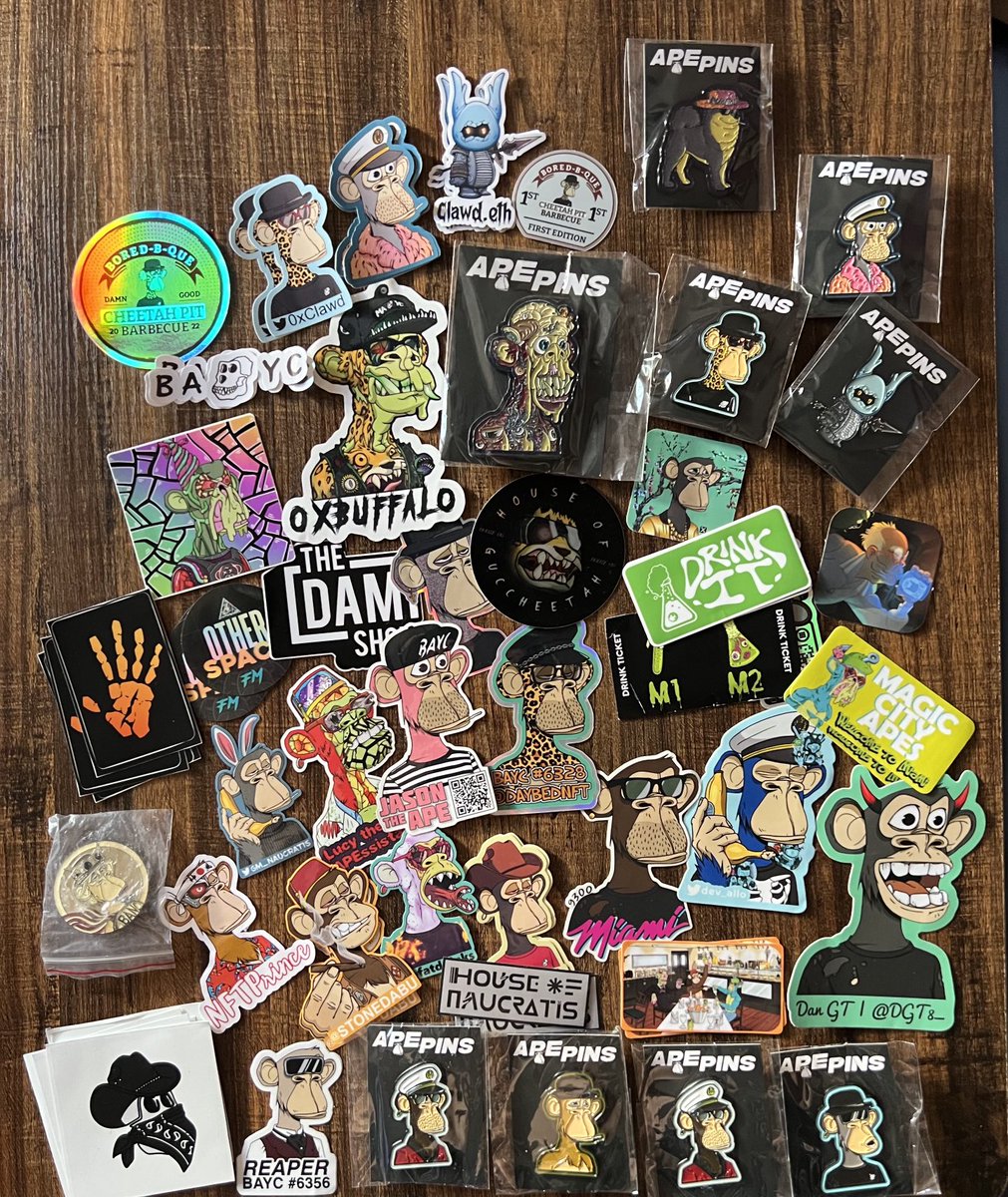 As I look at the ⁦@BoredApeYC⁩ stickers and ⁦@realApePins⁩ that I was given this weekend in Miami, I can’t help but think how blessed I am to have met each one of you.