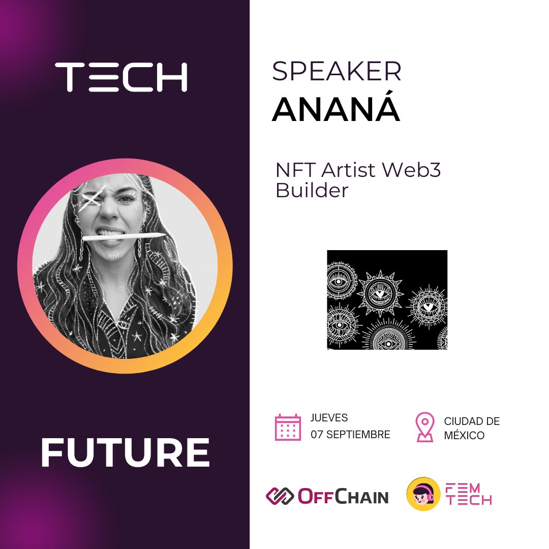 Femtech_global's tweet photo. 🎨 Del arte al mundo digital. @Anananfts,destacada artista de NFTs, se unirá a "TechFuture" para compartirnos su experiencia en la web3 y su travesía en el mundo de los NFTs. 🖼️ ¡Inscríbete en el link de nuestra BIO y descubre el arte en la web3! @offchainmx @offchainglobal #NFT https://t.co/YzgdsnqldH