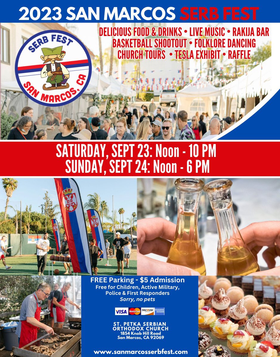 svpetkaca's tweet photo. Join us for our 2023 San Marcos Serb Fest! Sept 23–24

More info: https://t.co/KWdy65Dz3p https://t.co/52iHc838Xx
