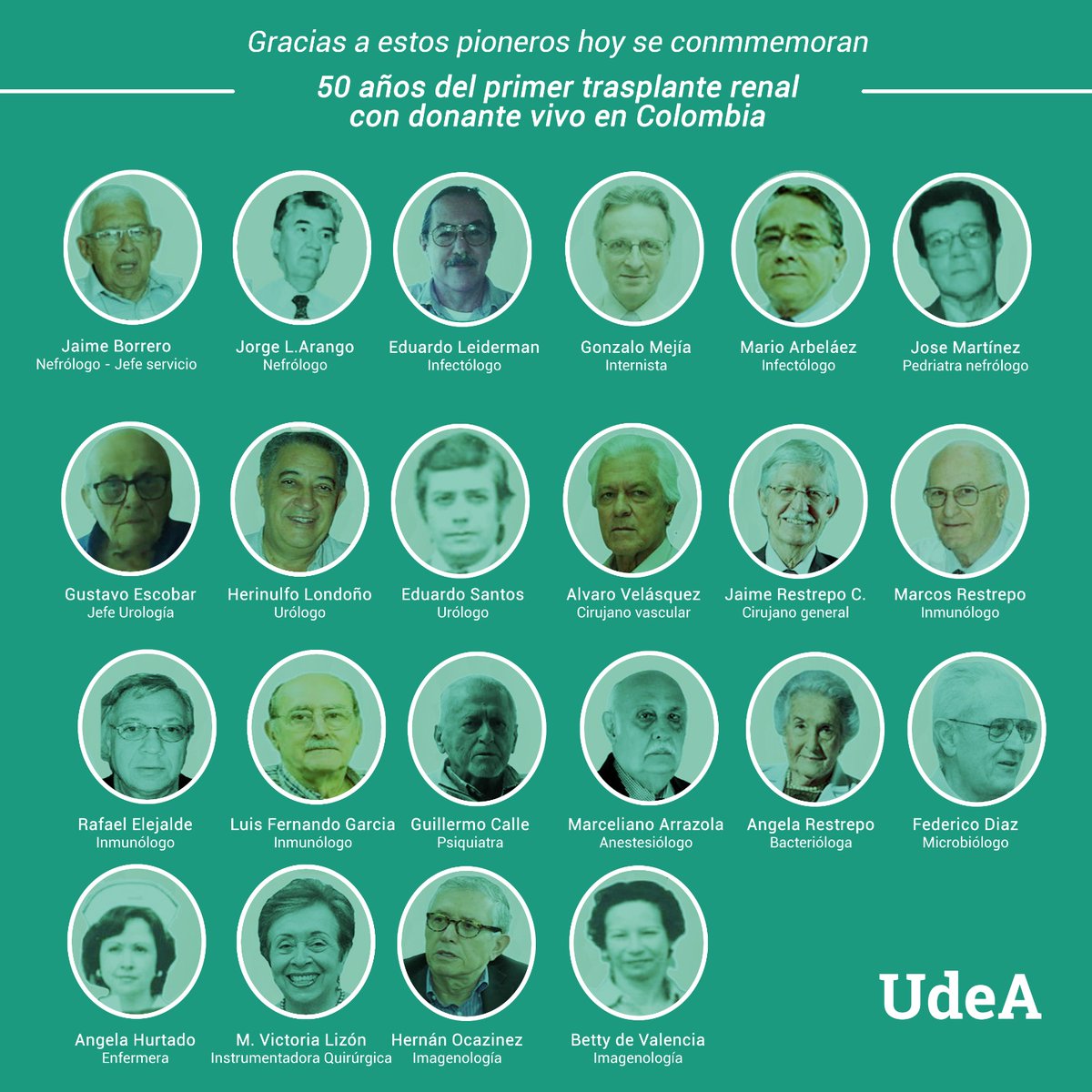 UdeA's tweet photo. 💚 ¿Razones para amar a la #UdeA en estos 220 años? ¡El primer trasplante renal con donante vivo! Un día como hoy, hace 50 años, se logró uno de los hitos más importantes en la historia de la medicina antioqueña.

📌Algunos de nuestros profes y egresados fueron protagonistas 🧵👇 https://t.co/lT3xK5sof7