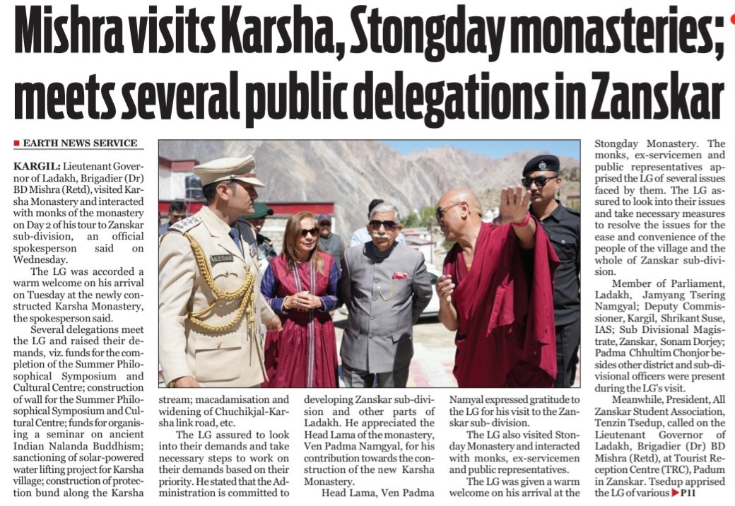 EarthNewsLadakh's tweet image. #LGMishra visits #Karsha,Stongday #monasteries; meets several #publicdelegations in #Zanskar

@lg_ladakh @dc_Kgl @DIPR_Leh @DIPR_Kargil