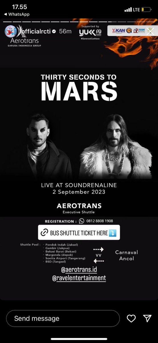 nazmong28's tweet photo. Shuttle Soundrenaline 2023
https://t.co/TAyPJVju7S

#30secondtomars
#soundrenaline2023
#musik
#shuttlekonser
#viralvideo https://t.co/I0rIPG5l3L