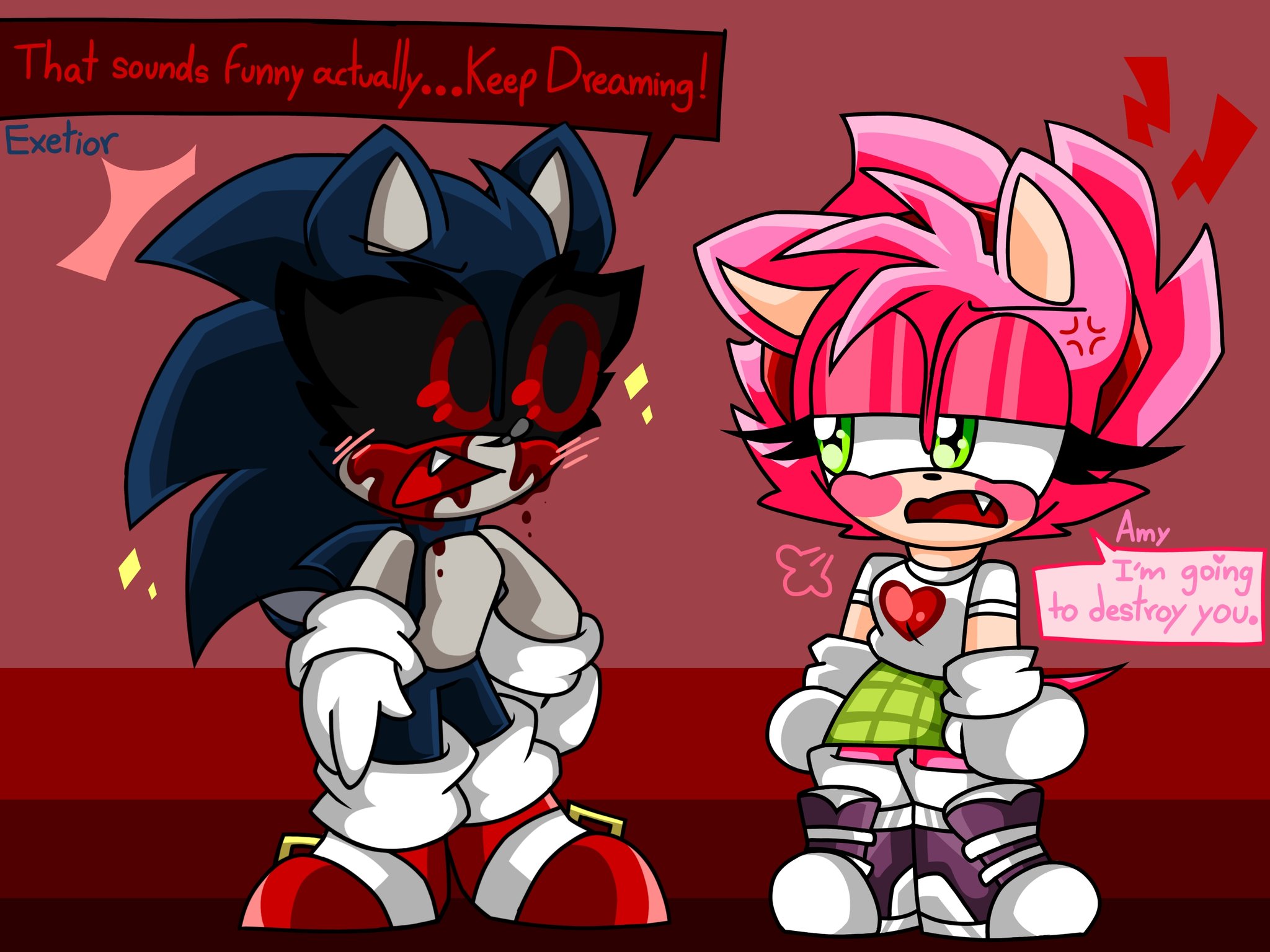 💙Danny_KirbyDraws 503💙(Eimy) on X: Uhhh just amy (Sally.EXE Continued  Nightmare) and Exetior only because yes? Lmao, they are cool even if the  both are enemiesss Idk why i love them and why