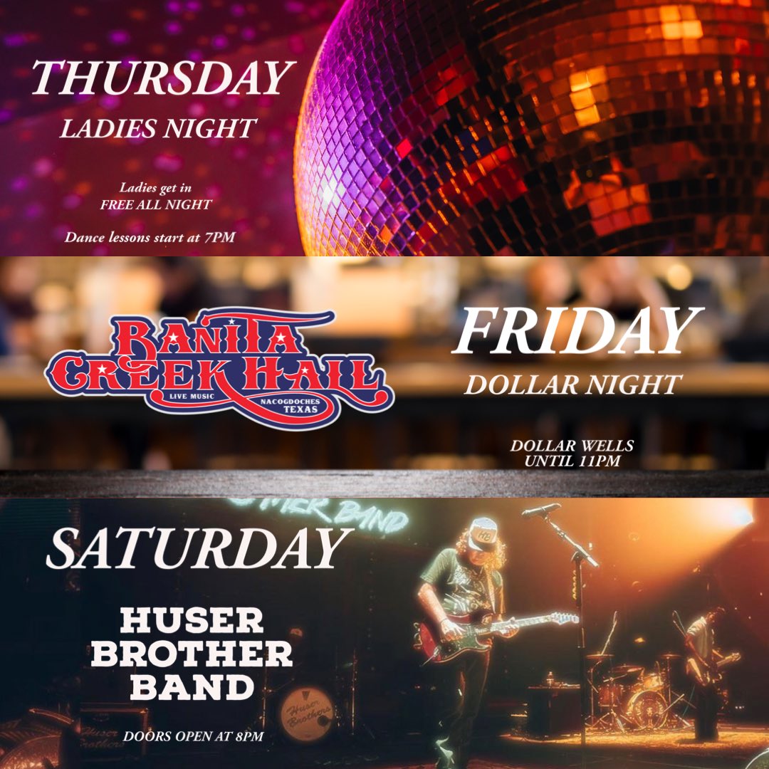 BanitaCrkHall's tweet photo. The weekend is slowly creepin in‼️
Make plans to join us this week 😜
#BanitaCreekHall #dancing #coldbeer #livemusic #ladiesnight #countrymusic #dollarnight https://t.co/h5iRU7FNcC