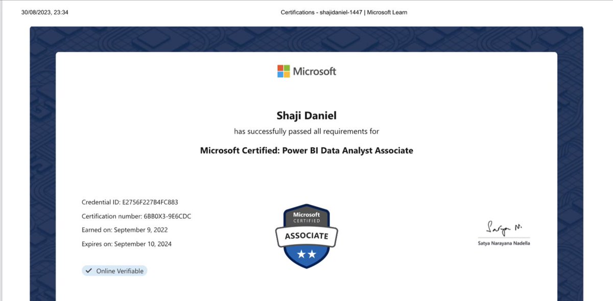 ShajiDaniel15's tweet photo. Thank You Lord… #stillcertified #dataanalyst #DataAnalytics #PowerBI https://t.co/Cybgvr2OaJ
