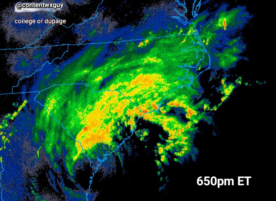 Meanwhile Idalia brings heavy rain and thunserstorms into eastern NC as the storm center climbs the South Carolina coast.
