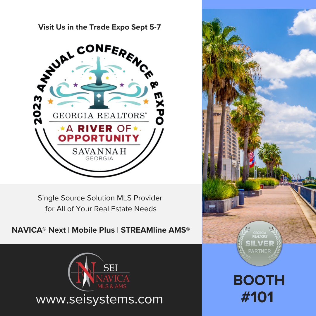 Can't wait to see our friends from Georgia at the 2023 Annual Conference &amp; Expo!  Looking forward to a great meeting.   Be sure to stop by our booth, #101, to see what is NEW and Coming Soon! 

#georgiarealtors #garealtors #silverpartner #navicamls #seisystems
