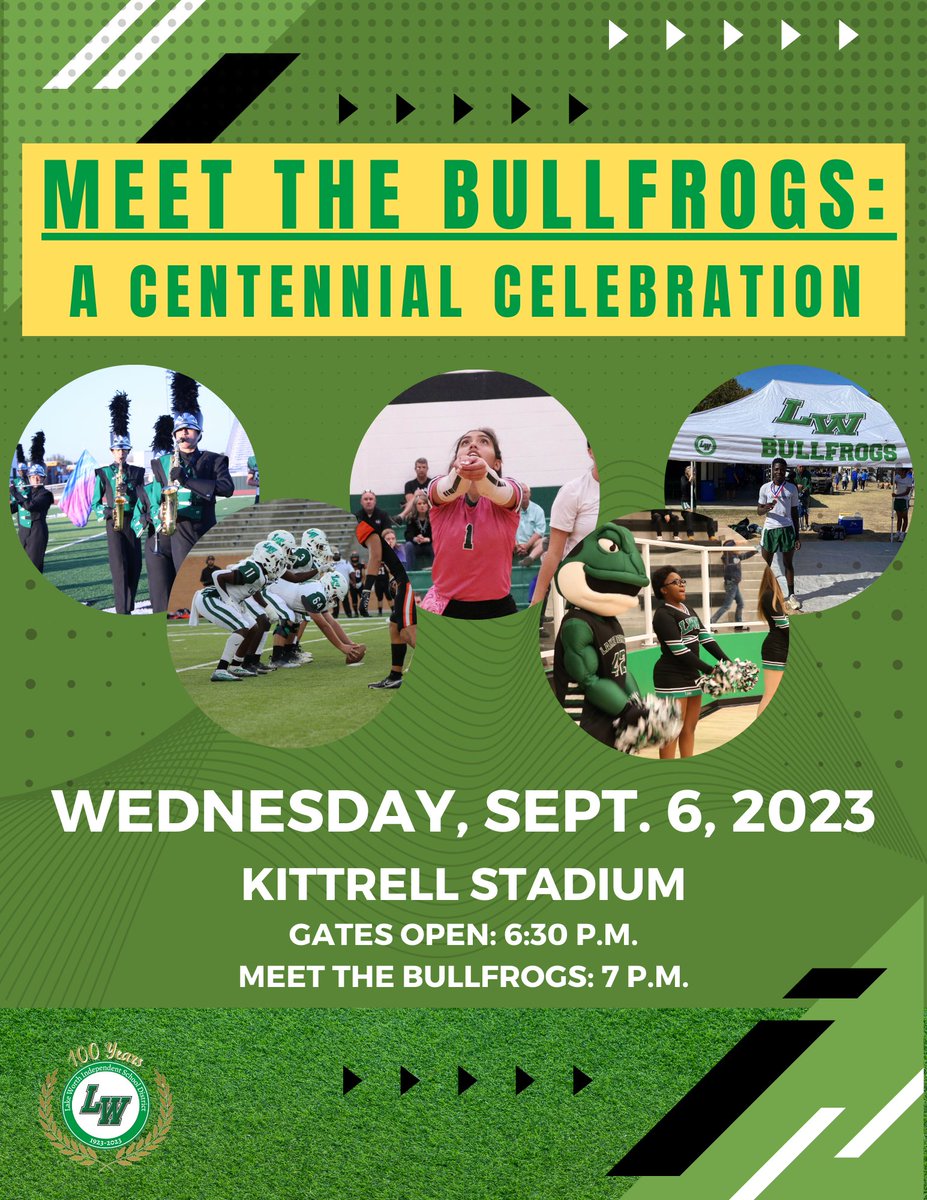 Meet the Bullfrogs is 1 week away! Come out to Kittrell Stadium on Wednesday, September 6. Gates open at 6:30 p.m. and the program starts at 7 p.m. See you there! 🐸🏈🏐🏃‍♂️🏃‍♀️📣🎶