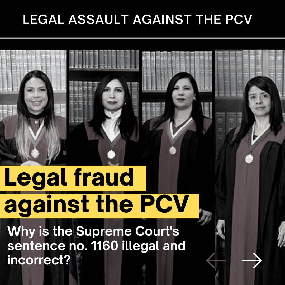 PCV_Venezuela's tweet photo. #YoDefiendoAlPCV Last #11Aug the legal assault against the PCV was executed
The Supreme Court handed the legal figurehead of the PCV to a handful of mercenaries with no link to the organization on orders of the Nicolas Maduro government.
What's in sentence No 1160? https://t.co/VnPDpsA6C6