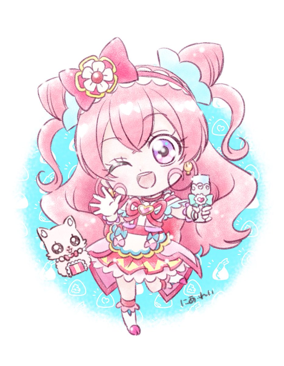 1girl pink hair one eye closed magical girl cone hair bun hair bun chibi  illustration images