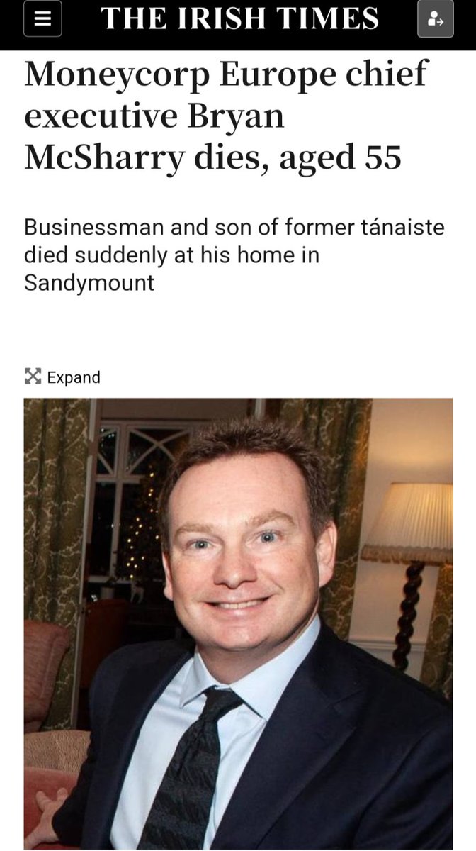 Moneycorp Europe Chief Executive Bryan McSharry, Dead, aged 55

Businessman and son of former tánaiste died suddenly at his home in Sandymount.

irishtimes.com/business/2023/…

#diedsuddenly #suddendeath