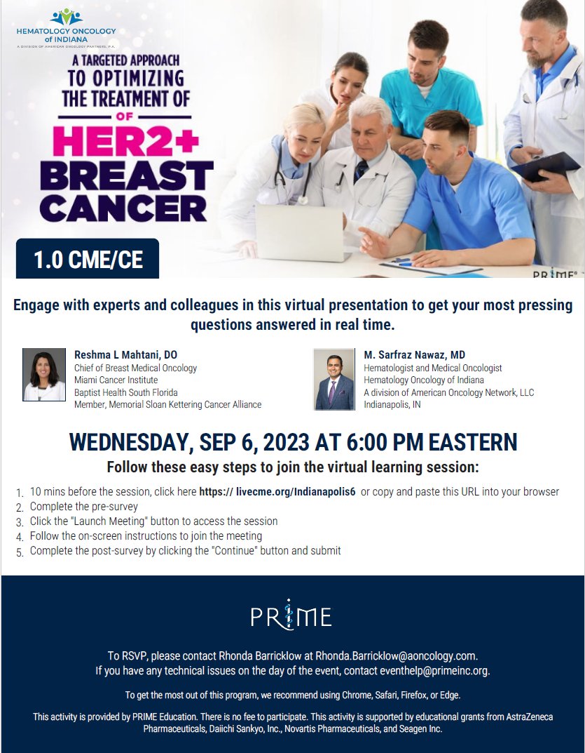 Glad to share an upcoming program regarding Targeted Approach to Optimizing the Treatment of Her2+ Breast Cancer with @DrReshmaMahtani #CommunityEngagement #ProviderEducation #TeamBuilding
