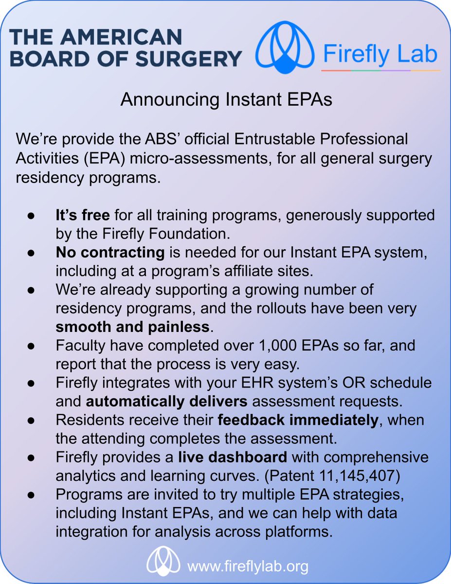 We're happy to donate the Instant EPA system, to help support all general surgery residency programs and enable more feedback for their residents. Please reach out if you're interested.