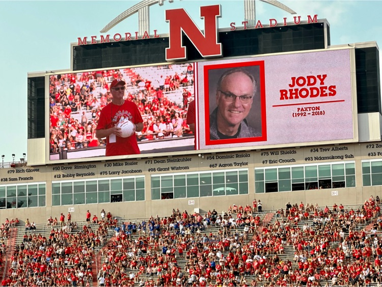 Congratulations! Paxton's Coach Jody Rhodes on your recognition at tonight's Husker volleyball game. Go Tigers!!