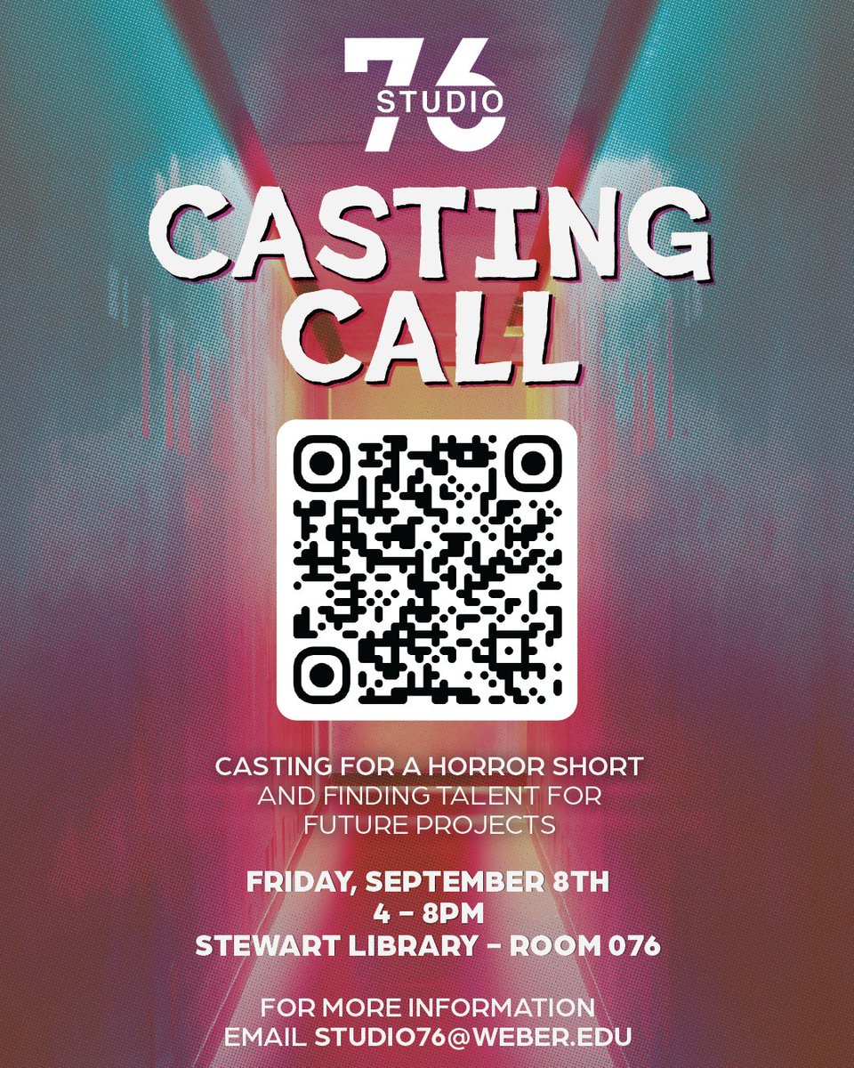 WSUStudio76's tweet photo. Fall semester has started, Wildcats! Here at Studio 76, we already have many exciting projects in the works! We are asking for YOU to come apply to star in our productions! 🤩 Scan the QR code and come to our casting call Friday, September 8th from 4-8PM! Email for details! https://t.co/Act7EHnjOL