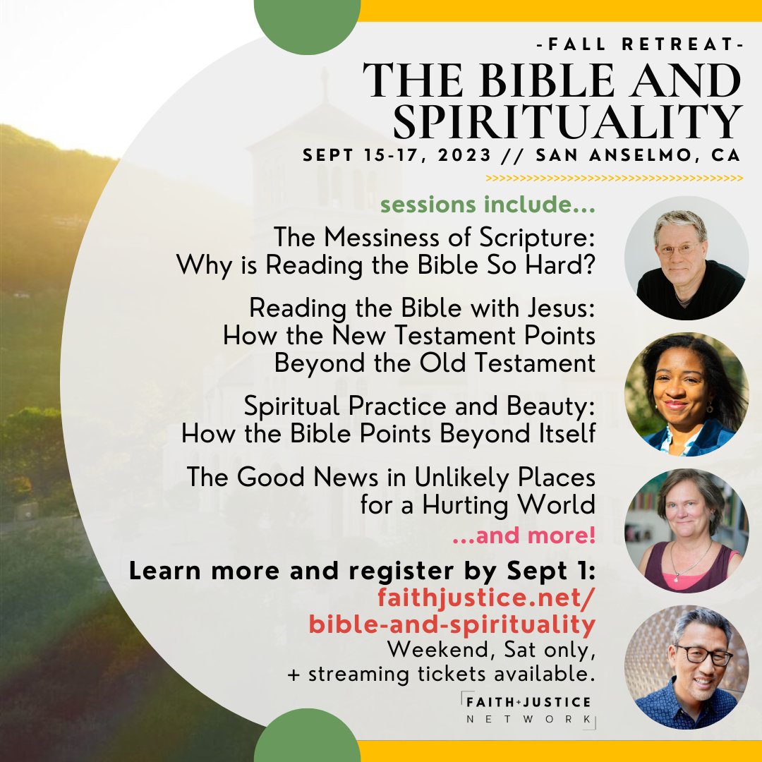 FaithJusticeNet's tweet image. Last call to register! Join us for the F+J Fall Retreat, Sept 15-17; community, learning together (w/a great lineup of speakers), great meals &amp;amp; exploring the beautiful area on/around campus. Weekend-Sat only-streaming options avail. Register by 9/1! faithjustice.net/bible-and-spir…