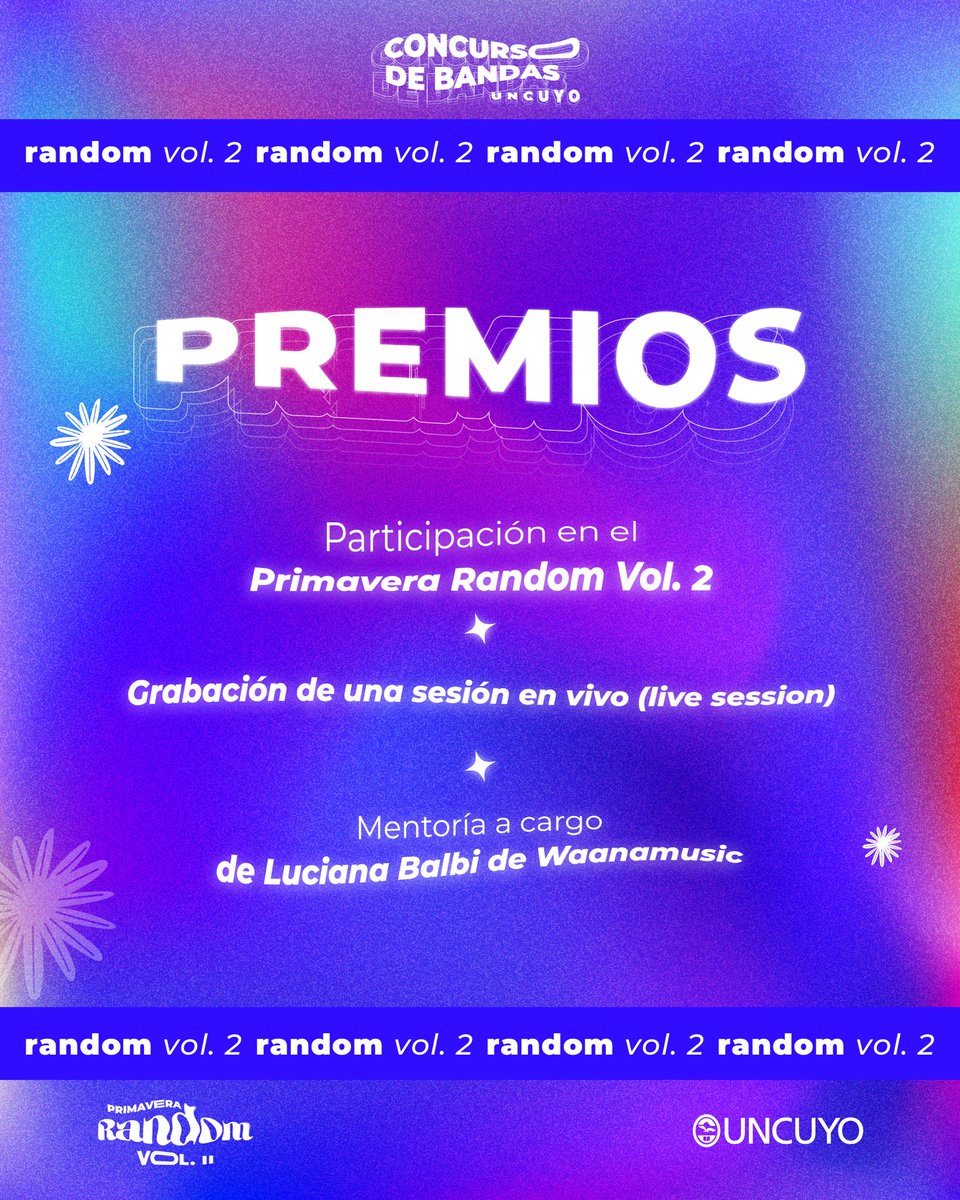 💐Primavera Random Vol 2💐
🌸Festival de bandas emergentes de <a href="/UNCUYO/">UNCUYO</a> 
🌸Como ex alumna de la carrera de comunicación social me pone muy feliz poder devolverle a la universidad pública un poco de lo que me dio con la temática que más me apasiona haciendo curadoría de bandas.