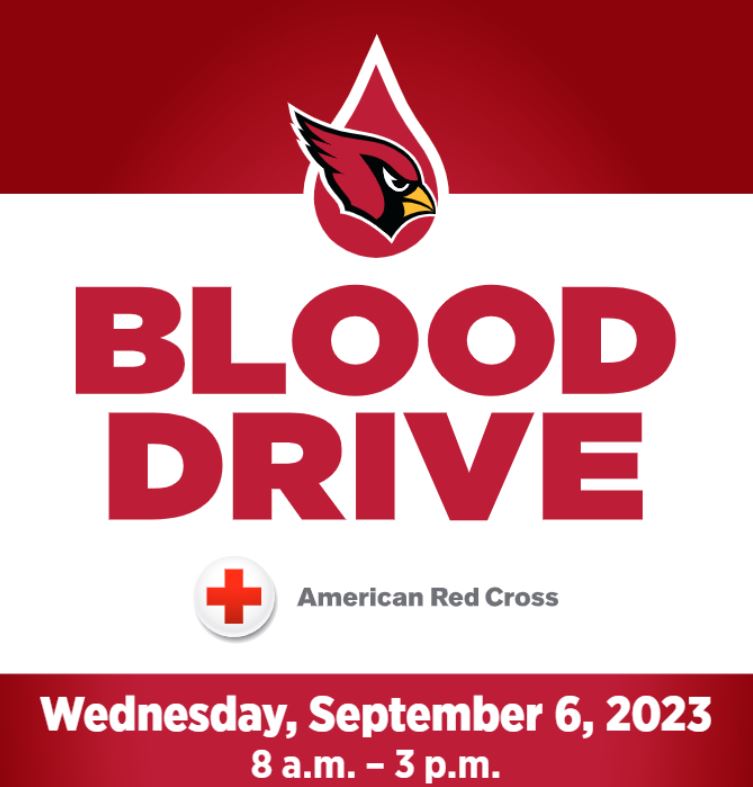 @azcardinals Blood Drive:  
Wed. Sept. 6 at <a href="/StateFarmStdm/">State Farm Stadium</a>  8AM - 3PM.
Register: RedCrossBlood.org  | Use sponsor code: AZCARDINALS