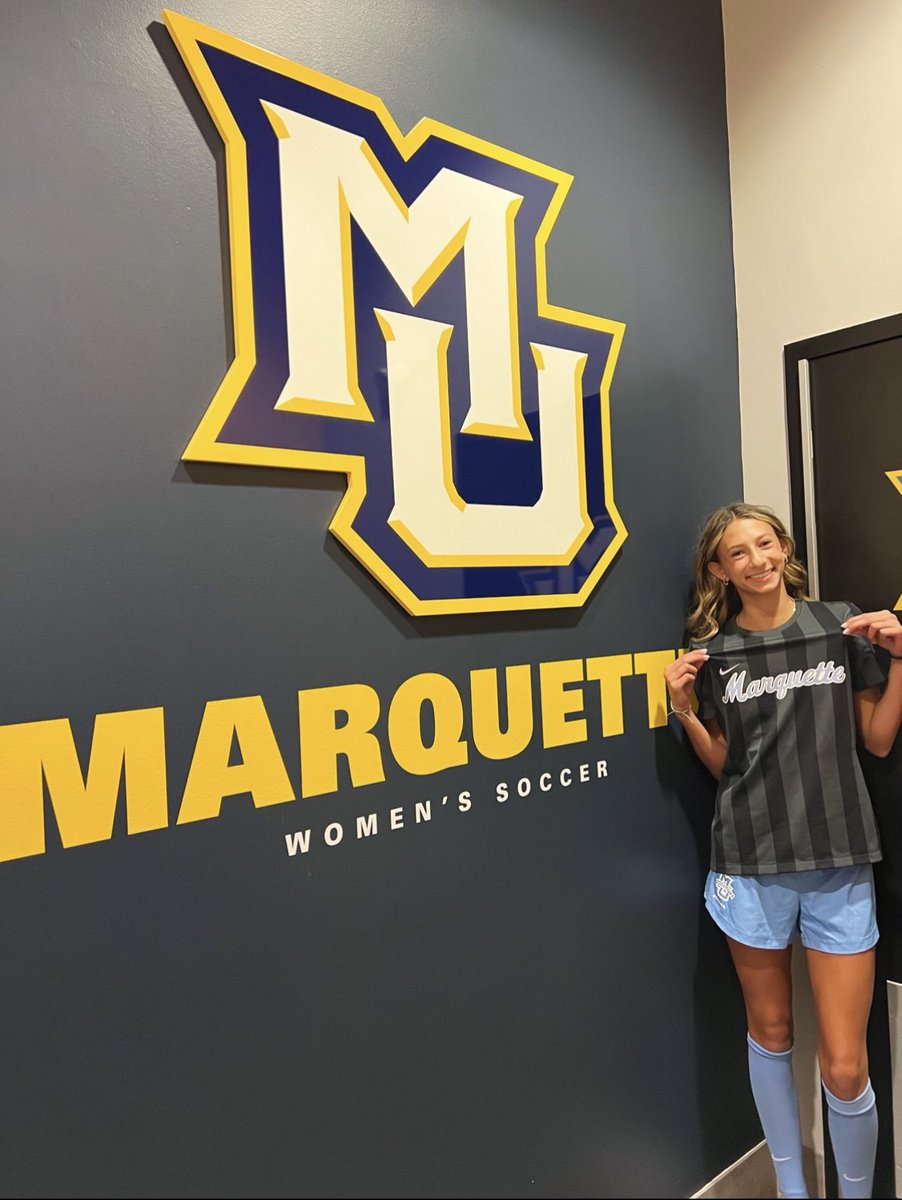 avakozak06's tweet photo. I am SO excited to announce my verbal commitment to play D1 soccer and further my education at Marquette University! Thank you to my family, friends, and coaches who have supported me throughout this journey. Go Golden Eagles!🩵💛🦅 @MarquetteWSOC @chiINTER https://t.co/SmEalkRQo8