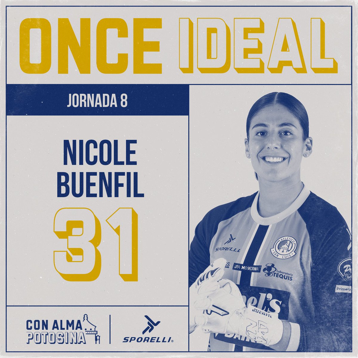 🎖 ¡LA MEJOR PORTERA DE LA JORNADA UNA VEZ MÁS! 

Gracias a su gran actuación en el empate con <a href="/ChivasFemenil/">Chivas Femenil</a>, Nicole Buenfil forma parte del once ideal de la jornada 8 de la <a href="/LigaBBVAFemenil/">LigaBBVAFemenil</a>. 🥹🧤 

#ConAlmaPotosina 
<a href="/SporelliOficial/">Sporelli</a>