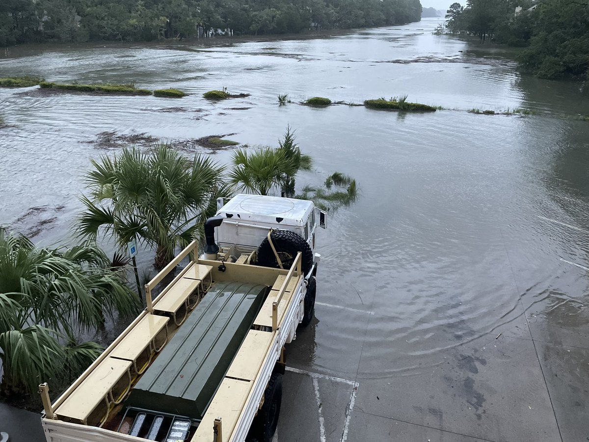 STJFD's tweet image. Significant flooding occurring around our fire station on Seabrook Island. Remember: Stay home. Do not attempt to drive through flood water.