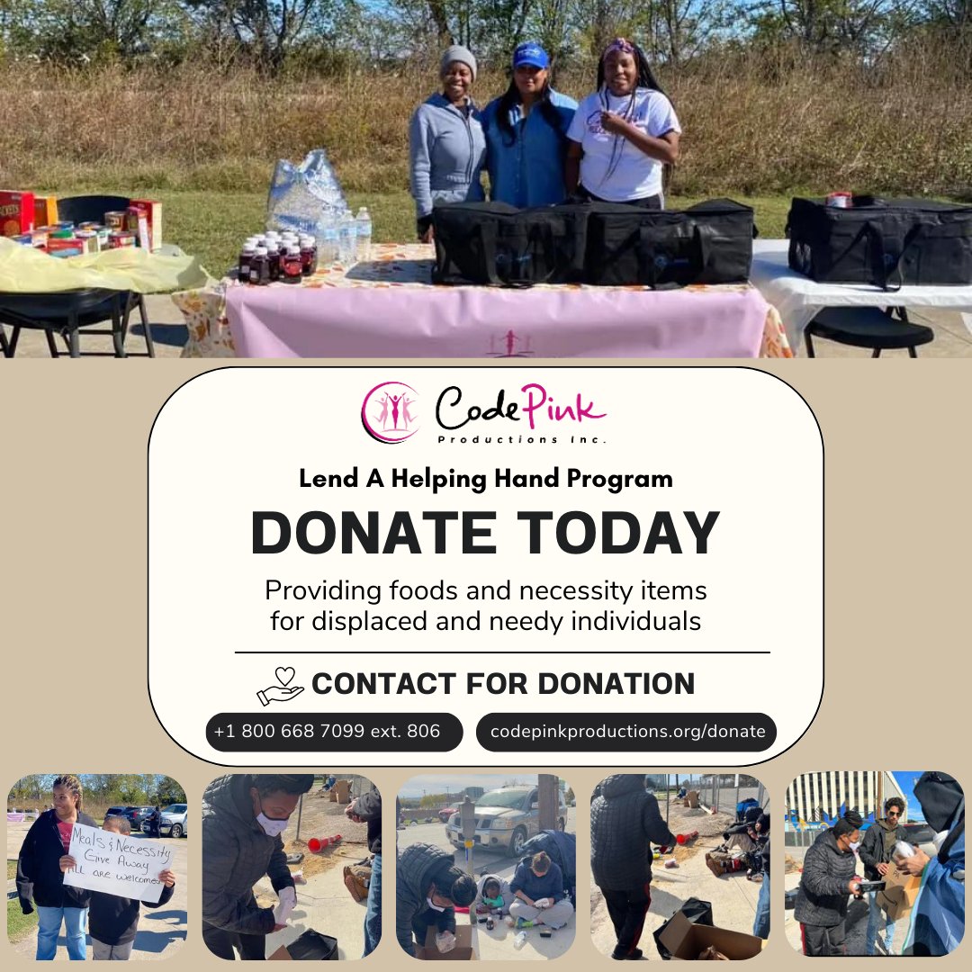 CodePinkInc's tweet photo. Join us this season to #donate canned goods and personal necessities or #volunteer your time to help underserved members of our community. Your support can make a positive impact. Unite with us and other businesses to lend a #helpinghand to those in need.

#CodePinkProductionsInc https://t.co/gh5qruk0RU