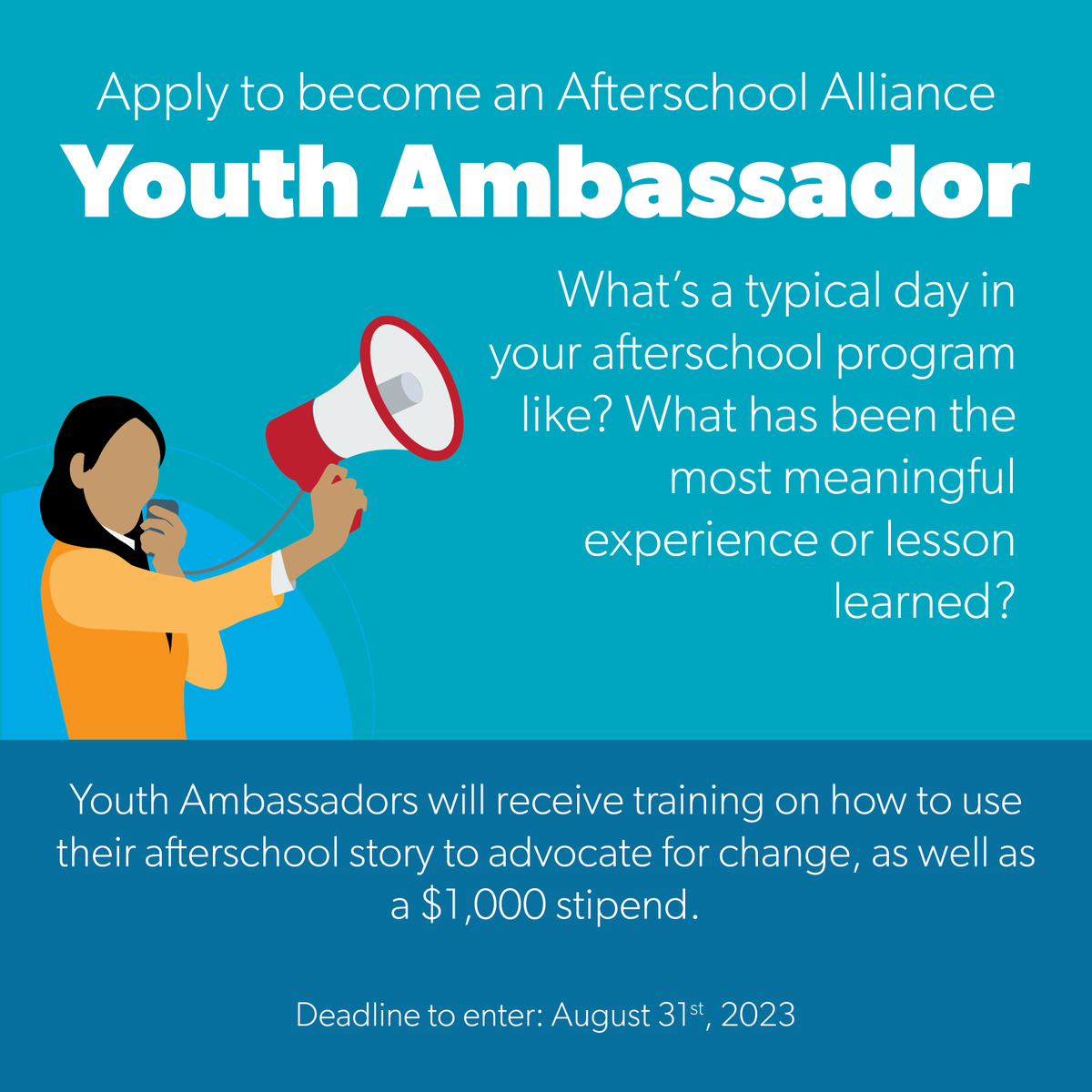 kyosa4kids's tweet photo. Calling all youth 13 and up! There is ONE day left to submit your Youth Ambassador application. Don't miss out on the opportunity to represent afterschool in Kentucky. 

Apply NOW: https://t.co/AvnOSJliV6 https://t.co/Oqn9pvN0Zx