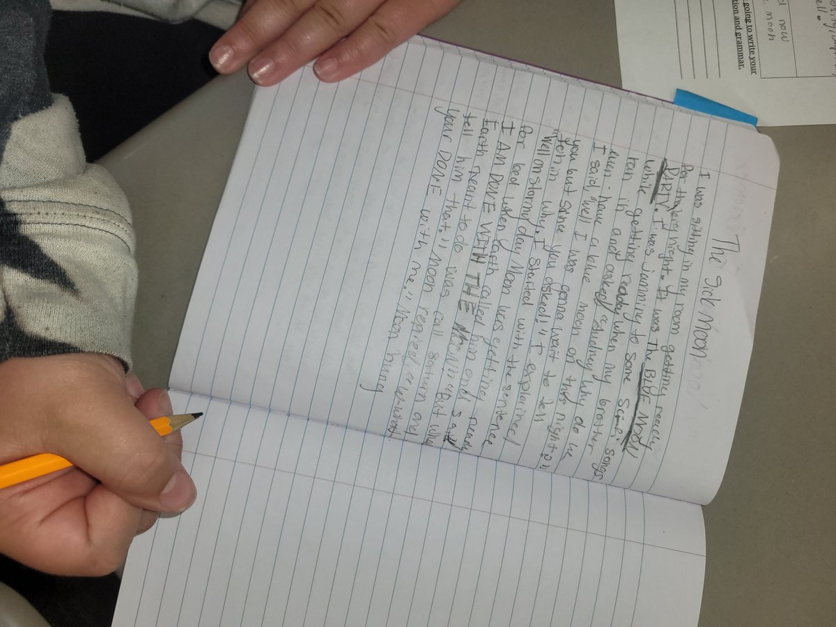 MrsSalleeJBS's tweet photo. #WritingInScience #CreativeWriting #MoonMyths These students being so creative made my day! #1GC @jessica15268814 https://t.co/xTlZV4WBnH