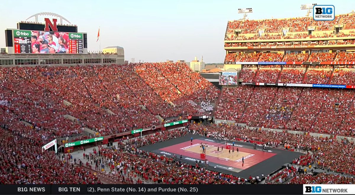Incredible scene at Nebraska for volleyball, more than 90,000 fans at Memorial Stadium.