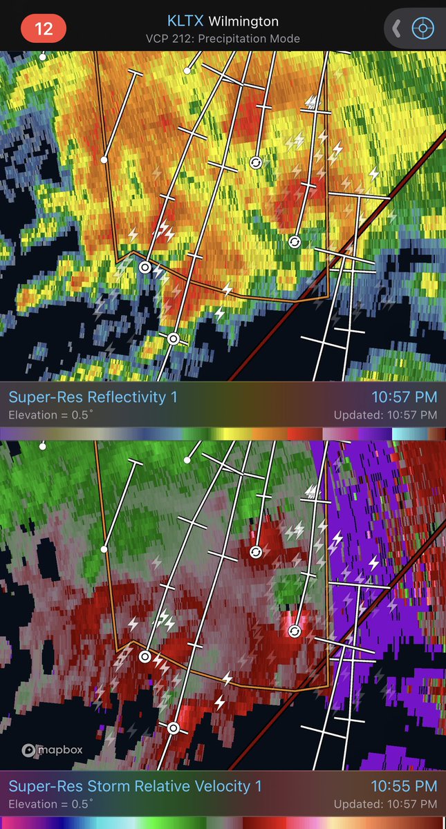 EasternChaser's tweet photo. No less than 5 distinct mesocyclones/supercells in &amp; near the special marine warning polygon in the near shore waters south of Cape Fear, NC at 10:57 pm EDT. #ncwx #Idalia https://t.co/RaYLjyfzDp