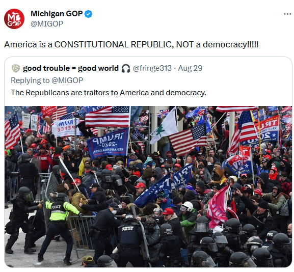 @brianklaas @TheRealHoarse I like how this response was essentially that deadly insurrection is ok because America isn't a democracy.