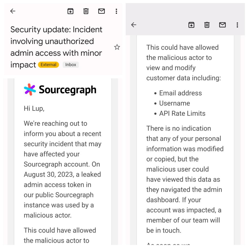 MisterTechBlog's tweet image. 🙄 &quot;a leaked admin access token in our public #Sourcegraph instance was used by a malicious actor&quot;