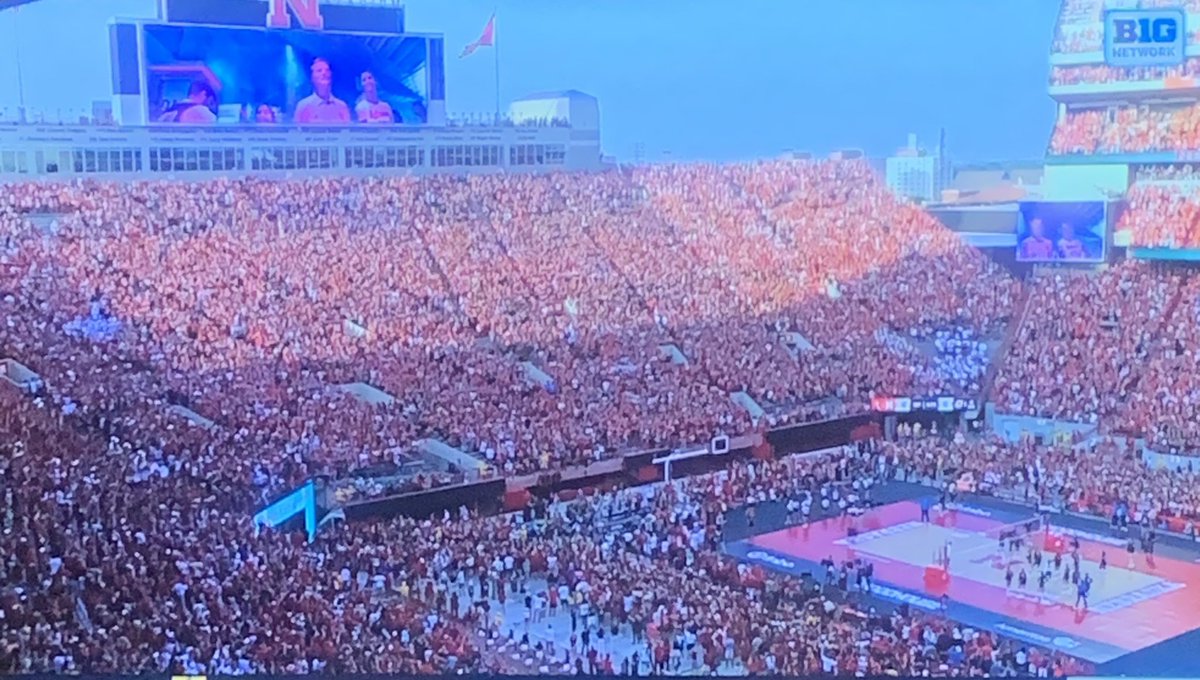 What a scene at Nebraska volleyball as they play outside. Over 90,000 fans. This could be the largest crowd ever for a female event. Wow!!!