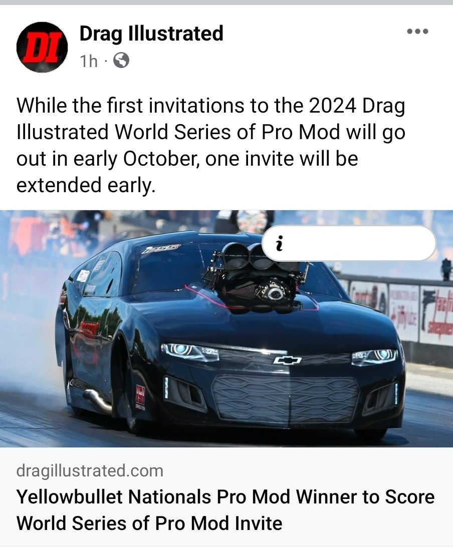 Dragracemayhem's tweet photo. This weekends YellowBullet Nationals just got even more important
@DragIllustrated has announced the winner in Pro Mod at the YellowBullet Nationals will get an invite to the 2024 World series of Pro Mod
#YellowBulletNats #NEOPMA https://t.co/UqEb3upcGG
