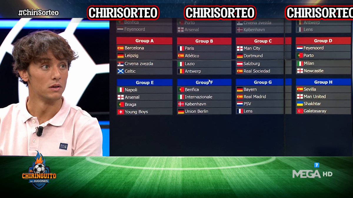 elchiringuitotv's tweet photo. 💥Real Madrid, Bayern, PSV, Lens
🔥Atleti, PSG, Lazio, Antwerp
👏Barça, Leipzig, Estrella Roja, Celtic
💪Sevilla, Manchester United, Shakhtar, Galatasaray
😳Real Sociedad, Manchester City, Dortmund, Salzburgo
¡Menuda fase de grupos quedaría! #ChiriSorteo https://t.co/dNZVgOoleJ